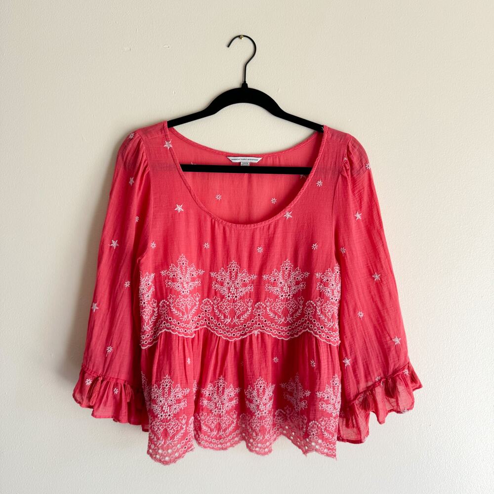 American Eagle Outfitters Coral Embroidered Blouse